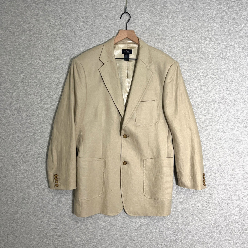 Allen Solly 100% Linen‎ Blazer Mens Large Beige Satin Lining Classic Jacket